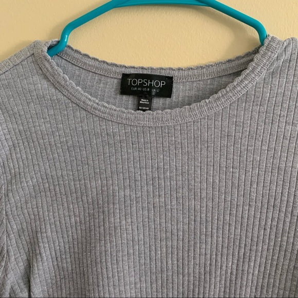 Topshop Grey Long Sleeve Cropped Top - Picture 3 of 6
